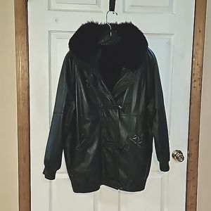 Leather Coat with Fox Fur accents LG $250